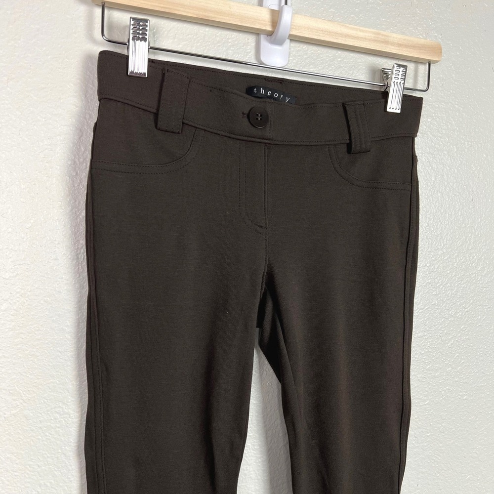 Theory A-Line Pull-On Pant Double Knit Jersey Dark Brown Slim Leg Size P XS - Picture 2 of 10